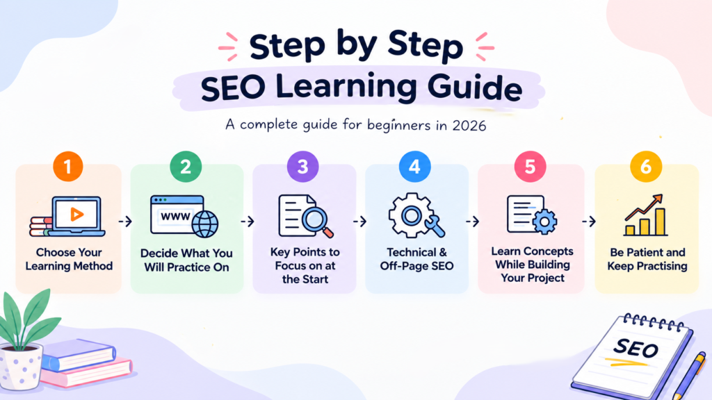 SEO learning guide step by step for 2026